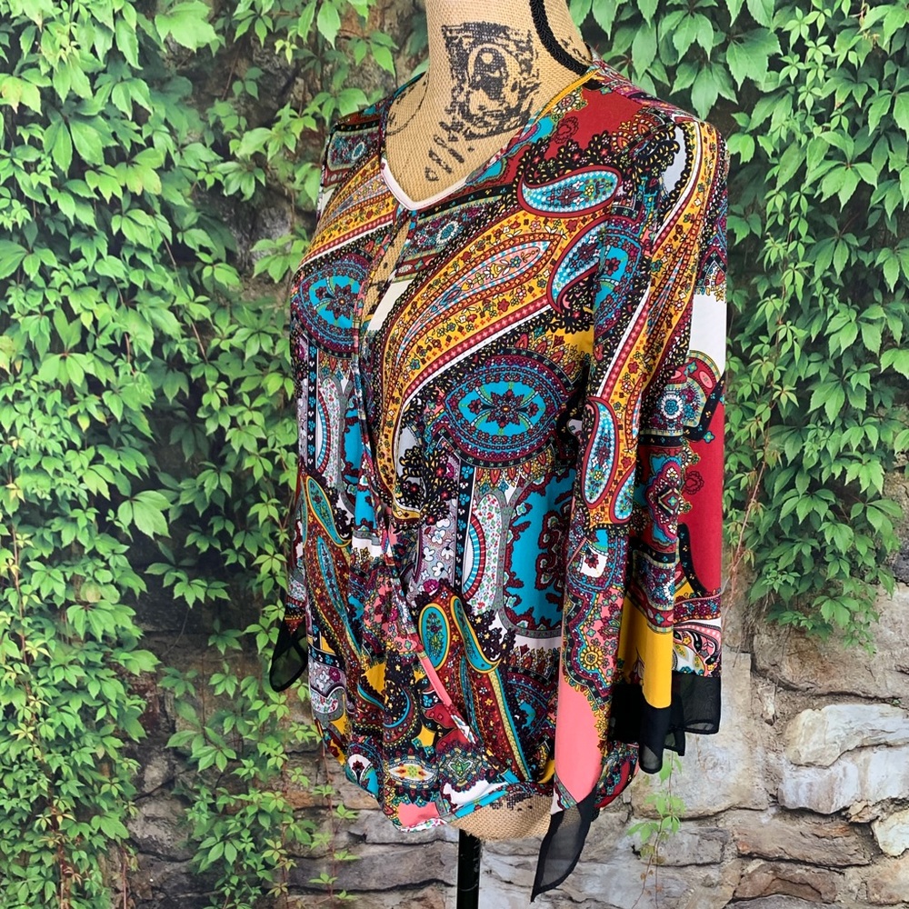 JENNIE & MARLIS Multicolored Stevie Nicks Style Print Butterfly Sleeve Blouse, S - Picture 6 of 10